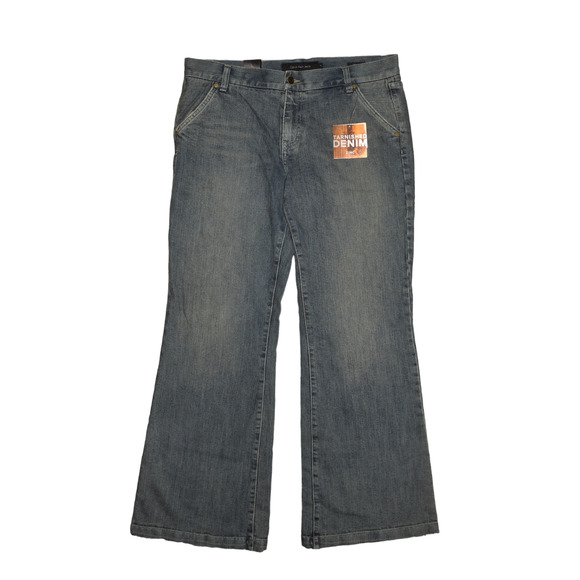 CALVIN KLEIN‎ NEW $79 Tarnished Denim Embroidered Trouser Jean Size 14 - Picture 1 of 4